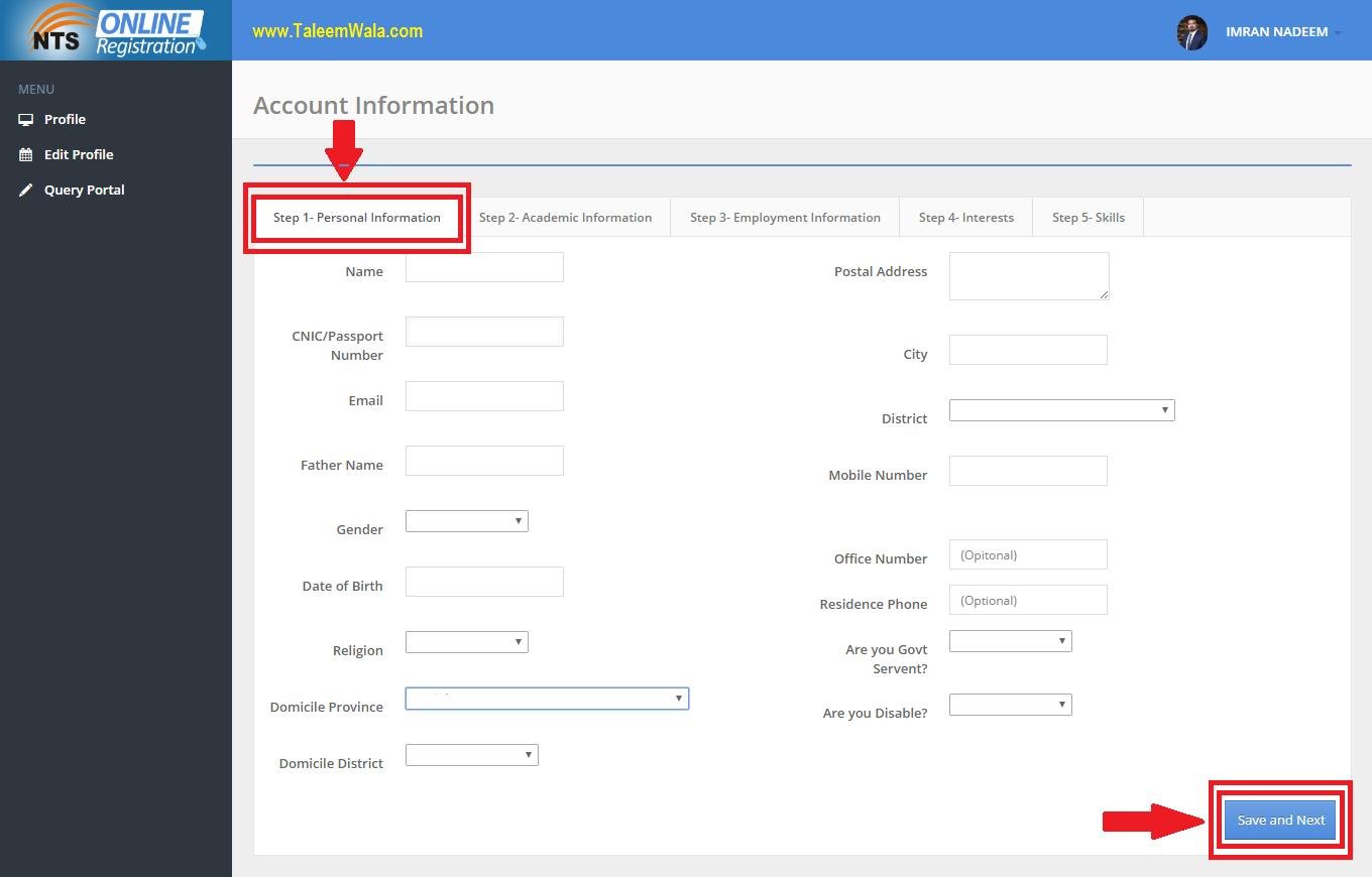 Register on the NTS Portal
